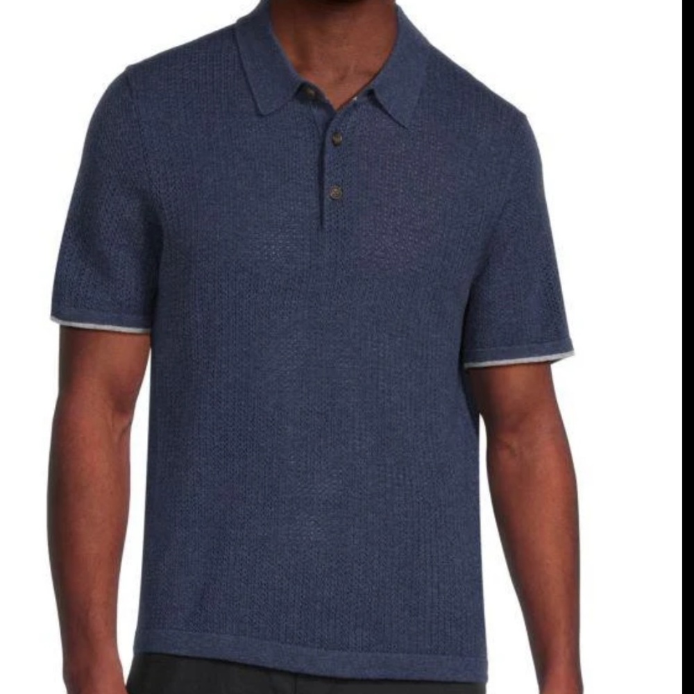 Bruno Magli Knit Polo Shirt Men XL Blue Short Sleeve Preppy Classic NWT